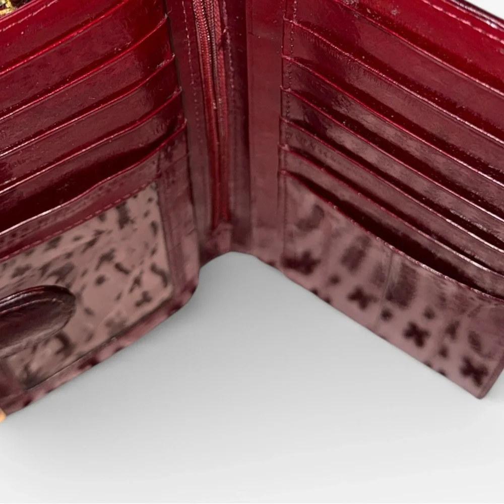Vintage Genuine Eelskin Wallet Burgundy Red Tone Gold Frame Credit Card Wallet